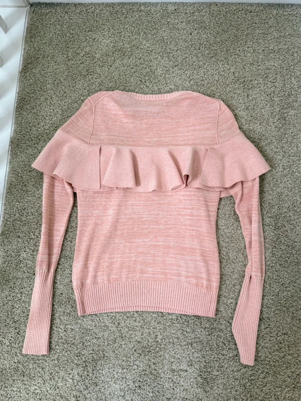 Apeice Apart Pink Ruffle Cotton Lightweight Marled Sweater Size S